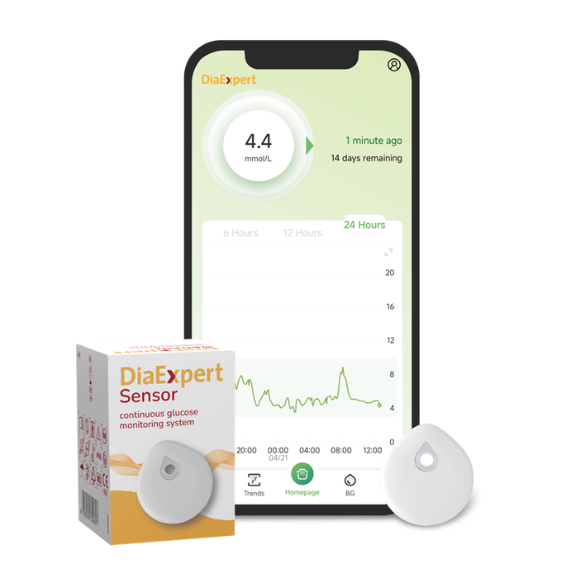 diaexpert met telefoon en productdoos